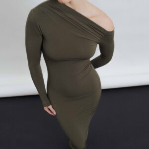 VESTIDO CAQUI ASIMETRICO MIDI